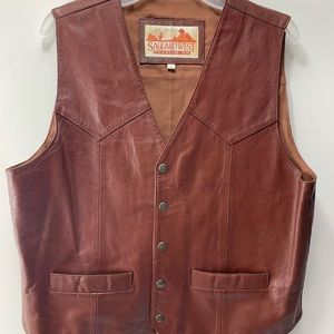 Saguaro West Genuine Brown Leather Vest Men Large Cowboy Western Biker